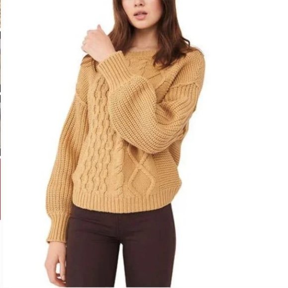 Free People Dream Cable Crew Pullover Sweater Oversized Cream NWT - Picture 10 of 16